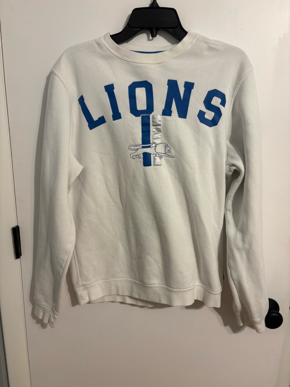 Nike White Crewneck Sweatshirt with Blue 'LIONS' Lettering